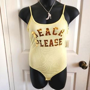 New Charlotte Russe Yellow 'Beach Please' Swimsuit Size Large